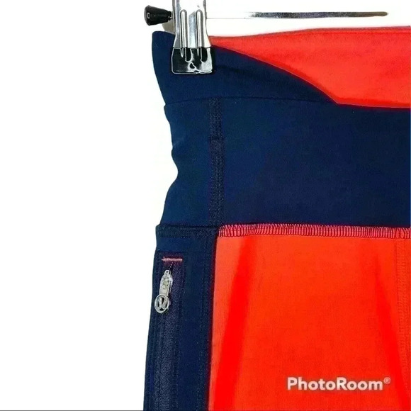 Lululemon Athletica Cropped Leggings, Orange and Navy Blue - Picture 2 of 10